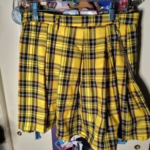 Hot Topic Yellow Plaid Pleated Chain Skirt